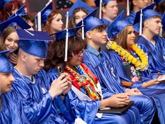 close up of grad class rows