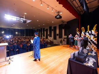 student on stage 