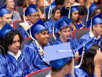 close up of grad class rows